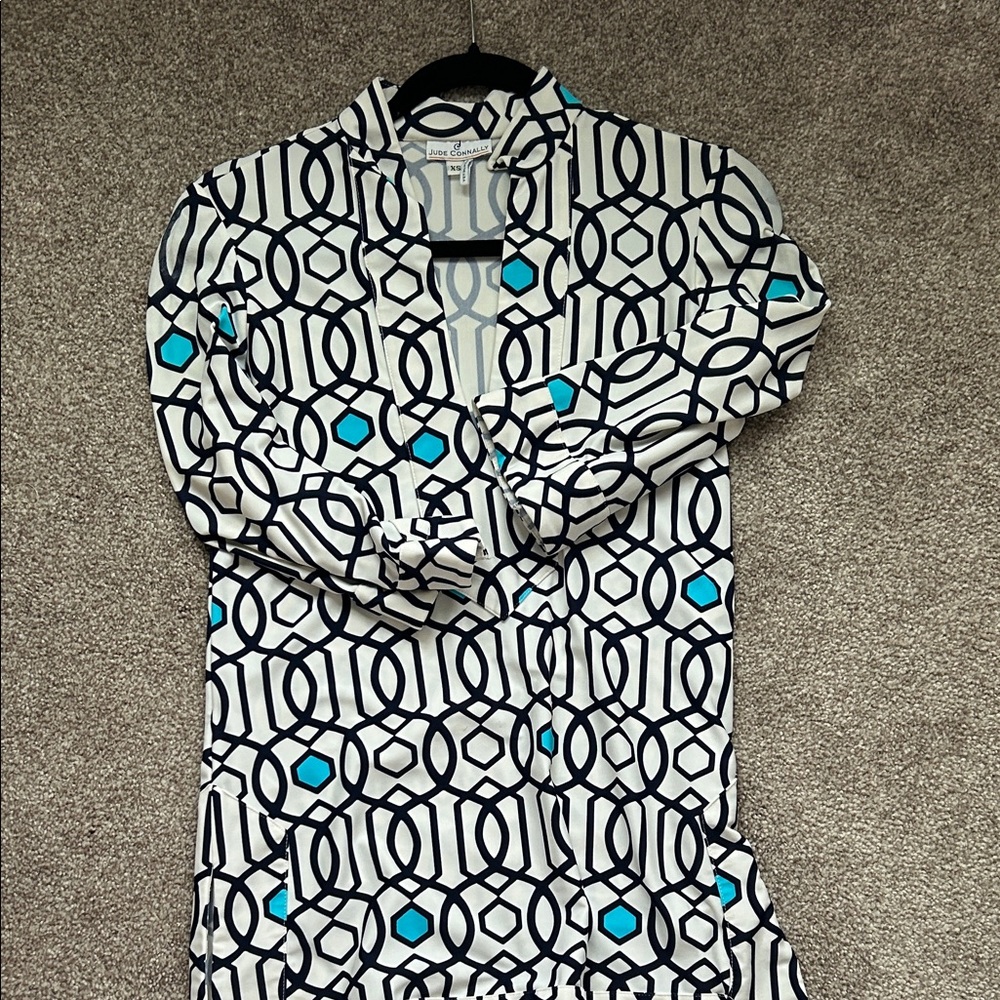 Jude Connally Geometric Black and Blue Top